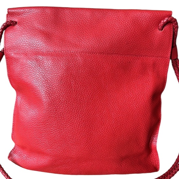 Falor Le Borse Italian Red Pebbled Leather Envelope Shoulder Bag Hobo Satchel - Picture 7 of 16